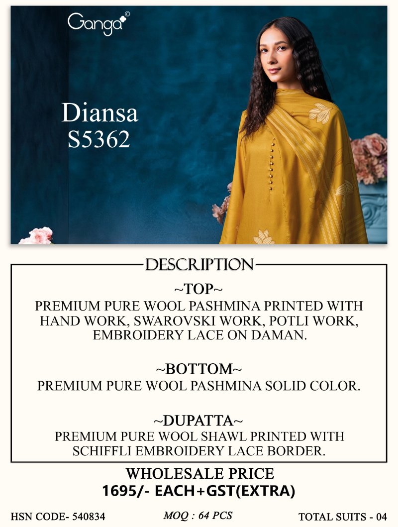 Diansa 5362 By Ganga Wool Pashmina Dress Materials